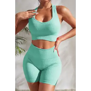 Kadın Açık Mavi Yüksek Bel Çapraz Sırt Detaylı Şortlu Gecelik Takım – Modern, Konforlu ve Günlük Kombinlere Uygun