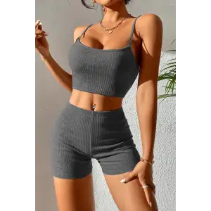 Kadın Antrasit Gri Şortlu Kaşkorse Gecelik Takım – Modern, Konforlu ve Günlük Kombinlere Uygun