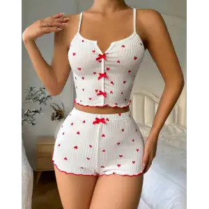 Kadın Beyaz Fiyonk Desenli Seksi Gecelik Takım 5007