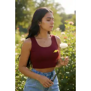 Kadın Bordo Kare Yaka Crop Top Bluz – Şık, Rahat ve Kolay Kombinlenebilir