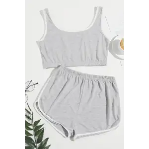 Kadın Gri Askılı Crop Top ve Şortlu Gecelik Takım