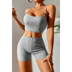 Kadın Gri Melanj Şortlu Kaşkorse Gecelik Takım – Modern, Konforlu ve Günlük Kombinlere Uygun