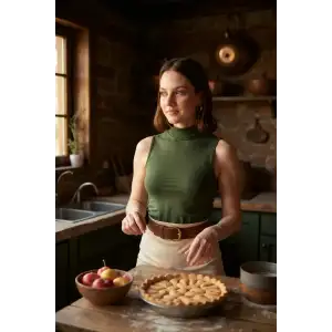 Kadın Haki Yeşili Kolsuz Balıkçı Yaka Basic Bluz