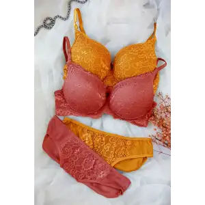 Kadın Hardal Ve Kiremit Rengi Dolgulu Balenli Sütyen Külot 2li Paket – Modern ve Şık Tasarım