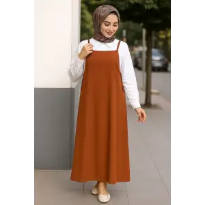 Kadın Kahverengi Basic Ayarlanabilir Askılı Jile Elbise – Şık, Rahat ve 4 Mevsim Kullanıma Uygun