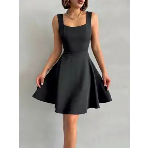 Kadın kare yaka kısa elbise s251188