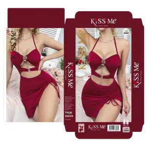 Kadın Kırmızı Fantezi Elbise Önden Büzgü Dekolteli 5082