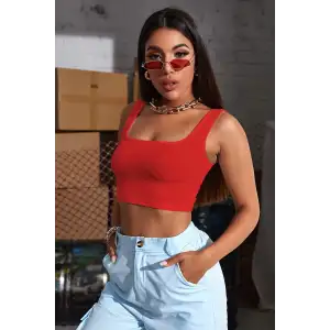 Kadın Kırmızı Kalın Askılı Crop Top Büstiyer – Modern ve Şık Tasarım