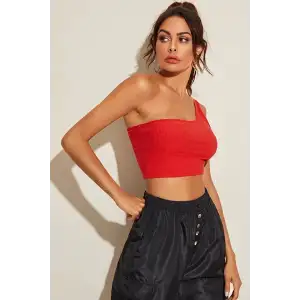 Kadın Kırmızı Tek Omuz Crop Büstiyer – Modern ve Şık Tasarım
