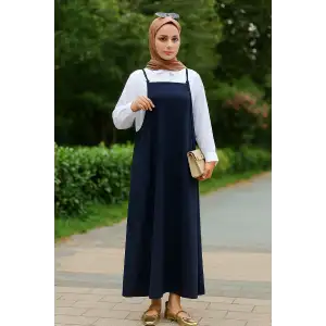 Kadın Lacivert Basic Ayarlanabilir Askılı Jile Elbise