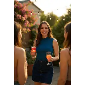 Kadın Mavi Kolsuz Balıkçı Yaka Basic Bluz