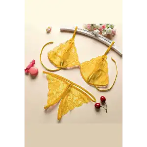 Kadın Sarı Dantelli Sütyen Külot Takımı – Modern, Konforlu ve Günlük Kombinlere Uygun