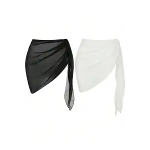 Kadın Siyah Beyaz Transparan Belden Bağlamalı Pareo 2li – Modern ve Şık Tasarım