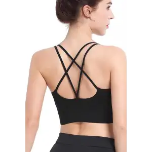 Kadın Siyah Çarpraz İpli Spor Büstiyer – Modern ve Şık Tasarım