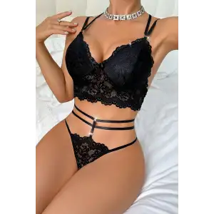 Kadın Siyah Çift Sıra Çapraz Askılı Cut-Out Tanga Detaylı Şık Takım – Modern, Konforlu ve Günlük Kombinlere Uygun