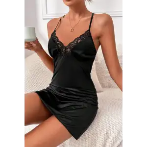 Kadın Siyah Göğüs ve Sırt Kısmı Dantel Detaylı Özel Gecelik – Modern ve Şık Tasarım