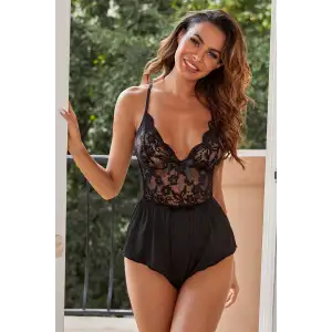 Kadın Siyah Sırtı Çapraz Ip Detaylı Gecelik – Modern ve Şık Tasarım