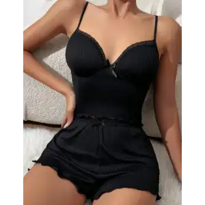 kadın siyah şortlu gecelik takım 5016