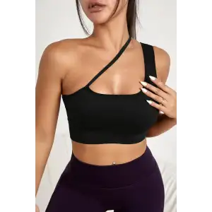 Kadın Siyah Tek Omuzlu Çapraz Askılı Crop Top Büstiyer – Modern ve Şık Tasarım