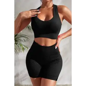 Kadın Siyah Yüksek Bel Çapraz Sırt Detaylı Şortlu Gecelik Takım – Modern, Konforlu ve Günlük Kombinlere Uygun