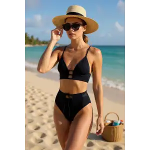 Kadın Siyah Yüksek Bel Özel Bikini Takımı – Modern, Konforlu ve Günlük Kombinlere Uygun