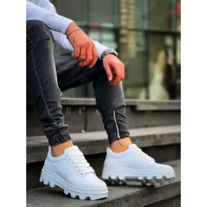 KB-056 Kuback Beyaz Cilt Beyaz Yüksek Taban Günlük Spor Ayakkabı