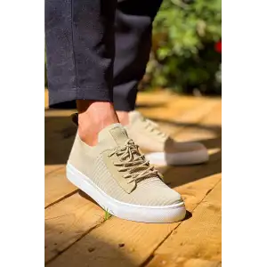 KB-110  Kuback Bej Triko Yüksek Taban Bağcıklı Günlük Erkek Ayakkabı