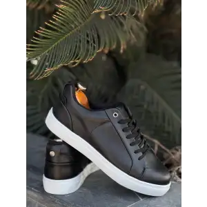 KB-BX1  Kuback Siyah Cilt Yüksek Beyaz Taban Günlük Erkek Ayakkabı