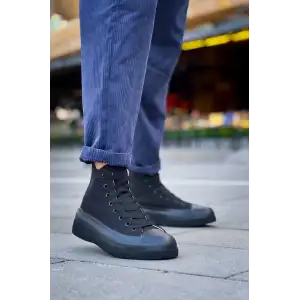 KB-CX-3 Kuback Uzun Siyah Keten Siyah Yüksek Taban Spor Ayakkabı