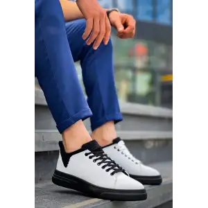 KB-X204 Kuback Beyaz Siyah Keten Siyah Yüksek Taban Günlük Erkek Spor Ayakkabı