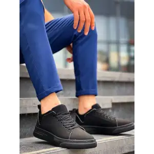 KB-X204 Kuback Siyah Keten Siyah Yüksek Taban Günlük Erkek Spor Ayakkabı