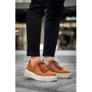 KB-X502  Kuback Taba Süet Yüksek Bej Taban Bağcık Detaylı Lastikli Günlük Erkek Ayakkabı