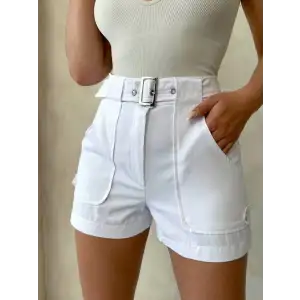 Kemer detaylı gabardin şort beyaz s25289