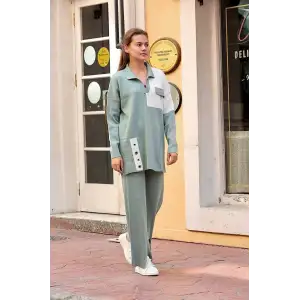 Kuş gözü triko takım Mint