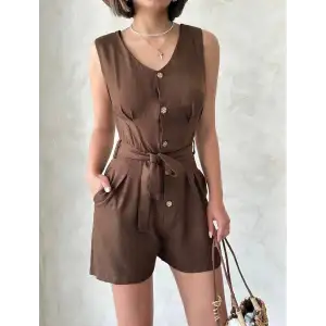 Kuşaklı şortlu tulum