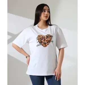 Leopar kalp baskılı tişört