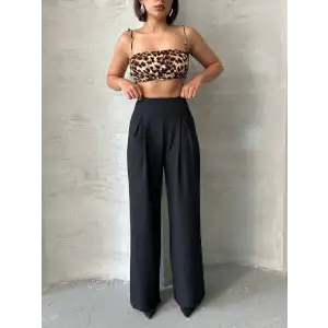 Pileli keten pantolon s255046