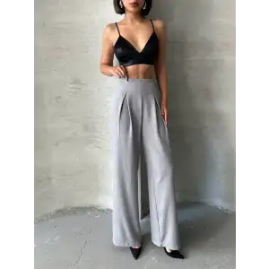 Pileli keten pantolon s255046