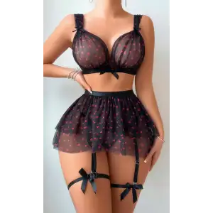 Siyah Fantezi Kostüm Takımı Kırmızı Kalpli 2067