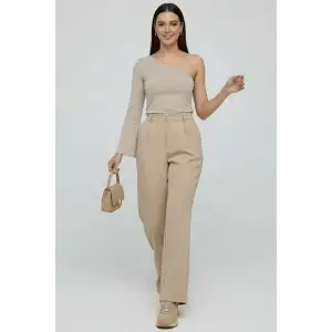 Tek Omuzlu Basic Bluz Vizon T4275