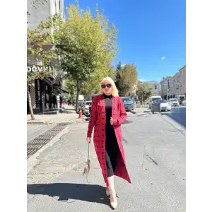 Triko Hırka elbise ikili takım kırmızıSiyah