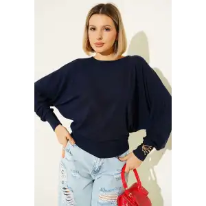 Yarasa Kol Salaş Bluz Lacivert T4273