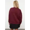 3 iplik şardonlu bisiklet yaka sweatshirt bordo