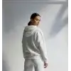 3 iplik şardonlu kapşonlu hoodie frm beyaz p510437