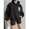 3 iplik şardonlu oversize kafa baskılı sweat siyah