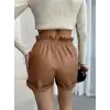 Beli lastikli deri şort kahve H24605