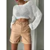 Beli lastikli duble paça deri şort bej w24755