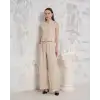 Broşlu yelek pantolon takım bej s255821