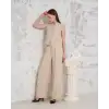 Broşlu yelek pantolon takım bej s255821