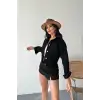 Çift cepli kol katlamalı süper taş enzim yıkamalı crop kot ceket siyah d2000